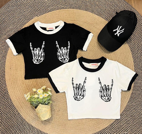 Color Contrast Crop Short Sleeves T-shirts